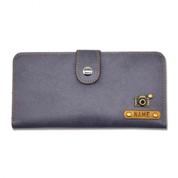 Personalised Grey Leather Clutches For Women